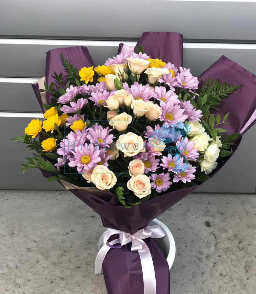 Букет цветов Весенняя Симфония Букет цветов из: Розы и Хризантемы